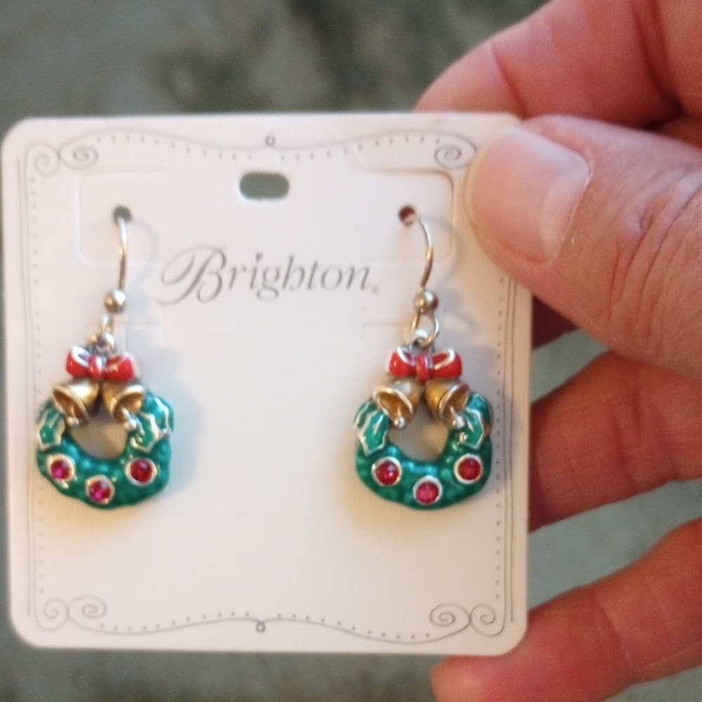 Brighton Holiday Wreath Earrings - Green and Red - Picture 1 of 4